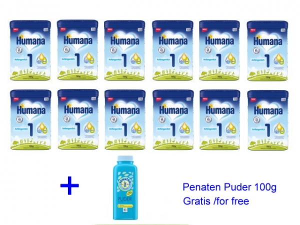 Humana 1 750g (12 Packungen) zzgl. 1 Packung Penaten Puder 100g Gratis